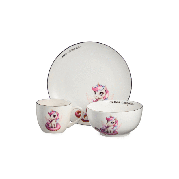 Հավաքածու մանկական նկարազարդ սպասքի 3 կտոր (Միաեղջյուր)