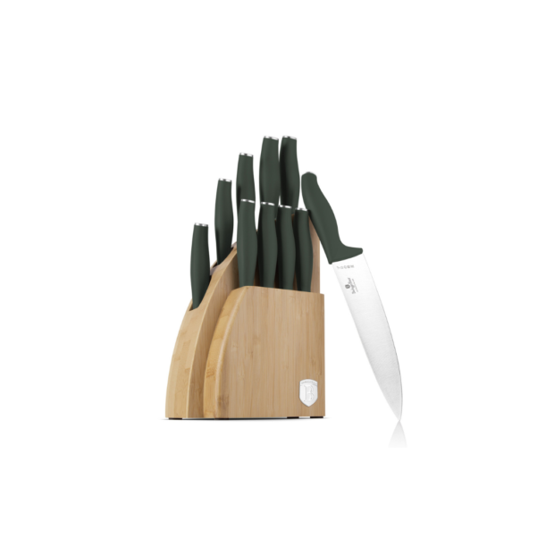 Matte Green Collection Դանակների հավաքածու բամբուկե տակդիրով (10կտոր)