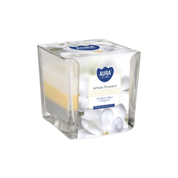 Եռագույն մոմ ապակե տարայում «White Flowers»